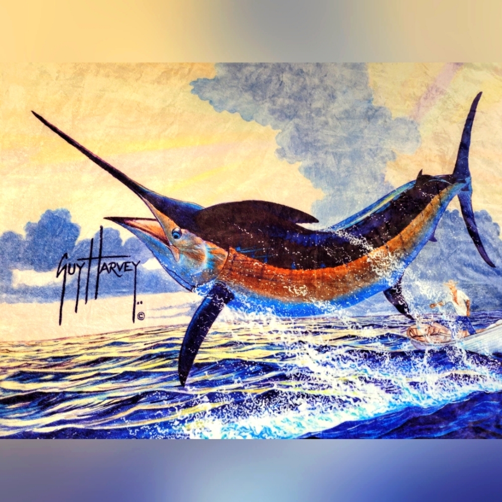 Guy Harvey Fleece Throw Blanket 61 X 50 Blue Fishing